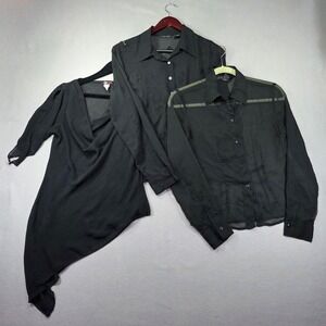 Lot of 3 Black Tops Express Sheer Blouse The Limited Jacquard One Heart Cowl S M